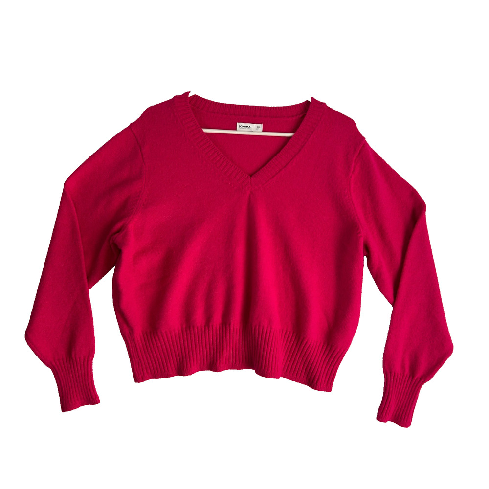 Sonoma V Neck Sweater XXL Pink Soft Knit Pullover Womens Cozy Casual Lightweight